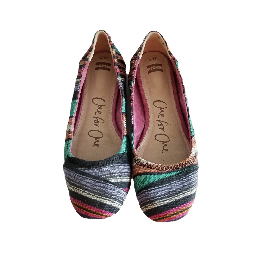 Toms One for One Rainbow Striped Flats Size 7
